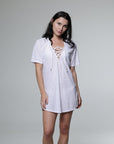 Palms Terry Short Sleeve Lace Neck Tunic