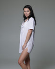 Palms Terry Short Sleeve Lace Neck Tunic
