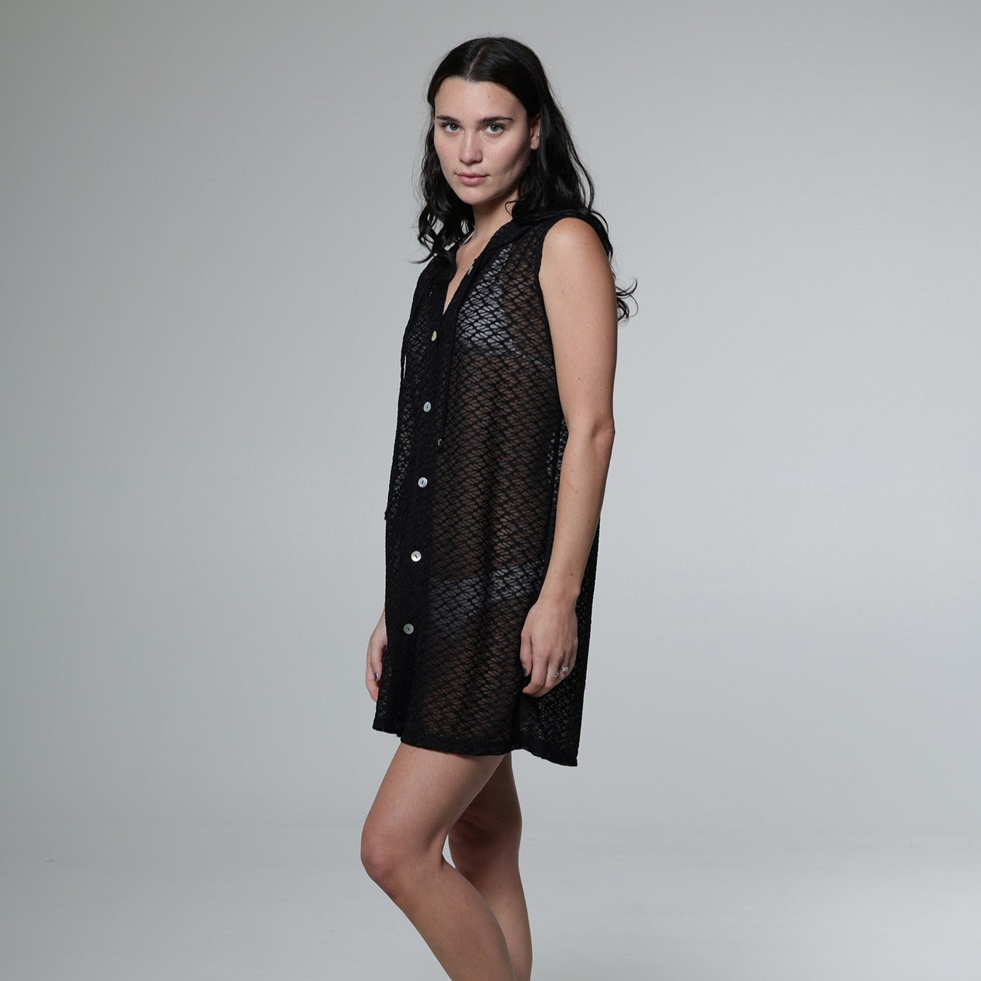 Escala Sleeveless Button Down Hoodie