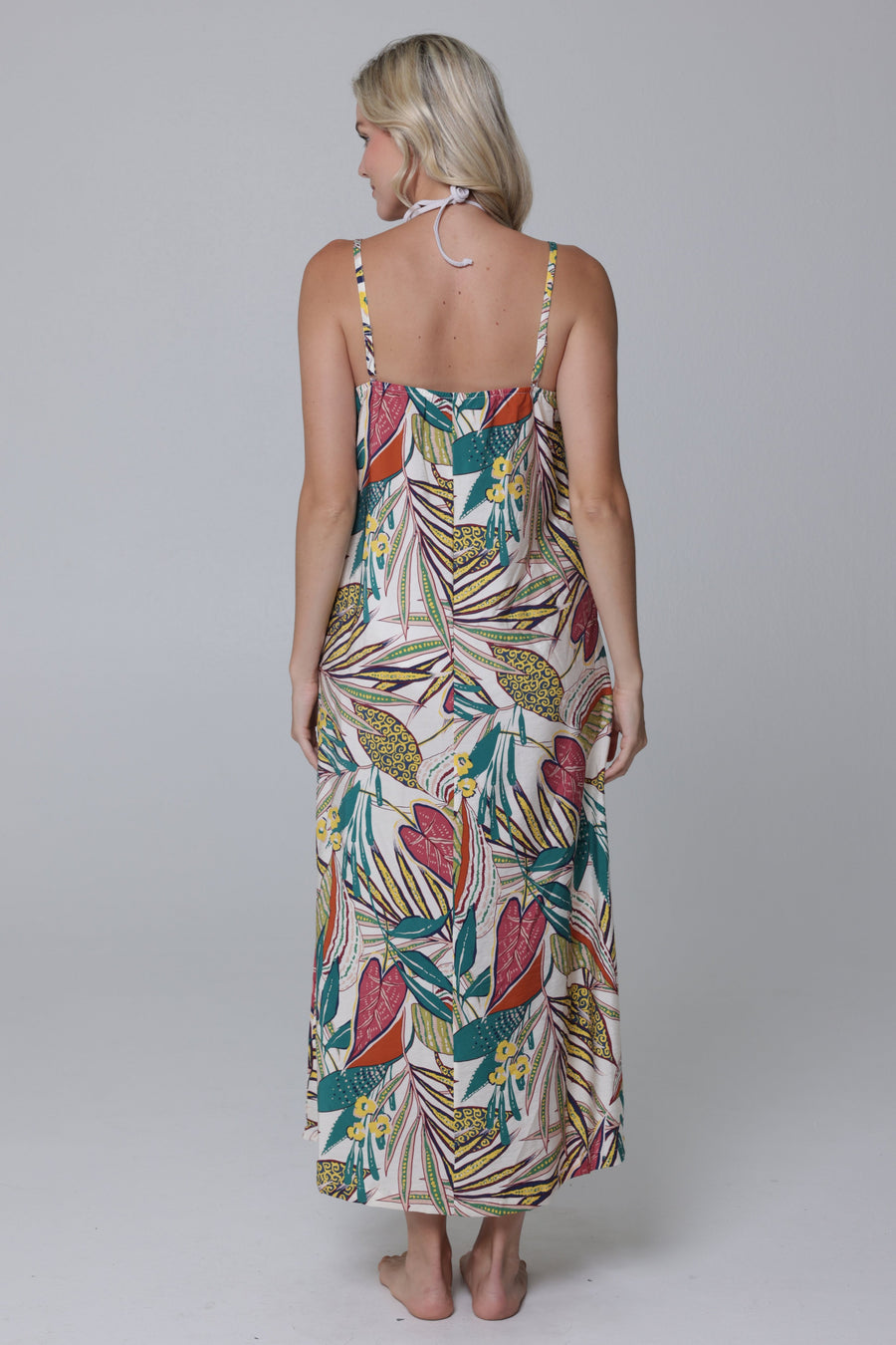 Funky Palm Strappy Tie-Front Maxi Dress