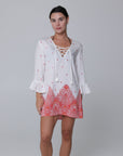 Corsica Ruffle Sleeve Lace Neck Tunic