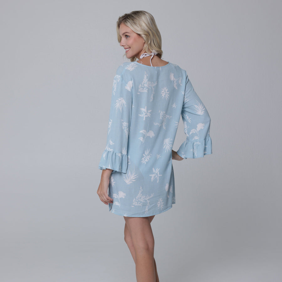 Leaf Ruffle Sleeve Lace Neck Tunic