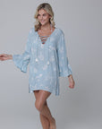 Leaf Ruffle Sleeve Lace Neck Tunic